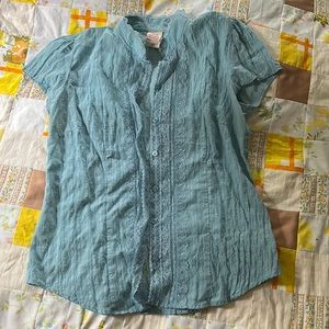 Cap sleeve delicate lace button down